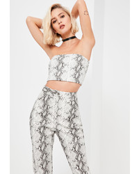Missguided Galore Grey Snake Print Faux Leather Bandeau Top