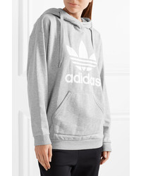 adidas Originals Printed French Cotton Blend Terry Hooded Top Gray