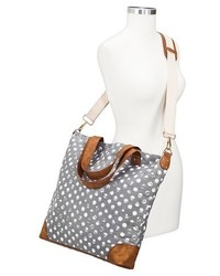 Merona Polka Dot Canvas Tote Handbag With Removeable Crossbody Strap Gray