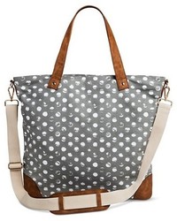 Merona Polka Dot Canvas Tote Handbag With Removeable Crossbody Strap Gray