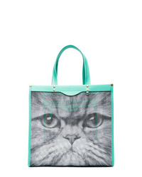 Anya Hindmarch Turquoise Kitsch Cat Mesh And Leather Tote Bag
