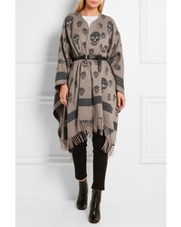 Alexander McQueen Skull Printed Cashmere And Wool Blend Cape Gray