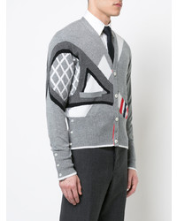 Thom Browne Classic V Neck Cardigan With Tennis Racket Intarsia In Cashmere
