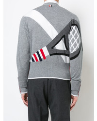 Thom Browne Classic V Neck Cardigan With Tennis Racket Intarsia In Cashmere