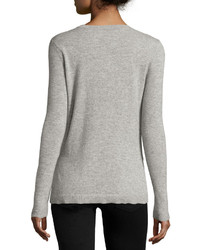 Neiman Marcus Cashmere Skyline Print Sweater Heather Gray