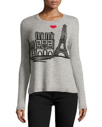 Neiman Marcus Cashmere Skyline Print Sweater Heather Gray