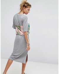 Asos Midi T Shirt Dress With Printed Woven Overlay