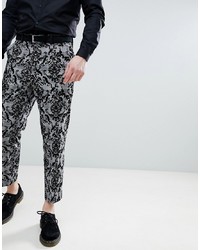 ASOS DESIGN Tapered Smart Trousers In Black Check With Flocking Print