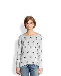 360 Sweater Mjoita Cotton Cashmere Palm Tree Print Sweater Grey