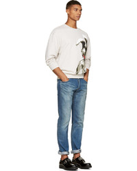 McQ Alexander Ueen Beige Grey Bunny Print Sweatshirt