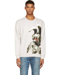 McQ Alexander Ueen Beige Grey Bunny Print Sweatshirt