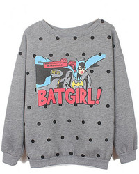 Romwe Batgirl Polka Dots Print Grey Sweatshirt