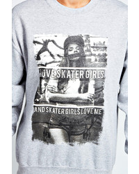 Boohoo Skater Girl Printed Crew Neck Sweater
