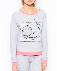 Asos Cat Print Contrast Night Sweater