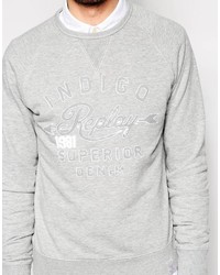 Replay Crew Sweatshirt Indigo Logo Print Applique