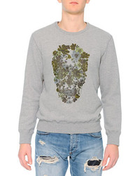 Alexander McQueen Crewneck Sweatshirt With Floral Skull Print Gray