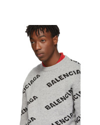 Balenciaga Grey And Black All Over Logo Sweater