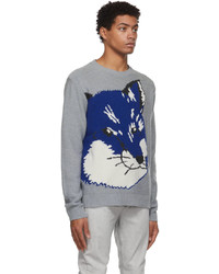 MAISON KITSUNÉ Grey Big Fox Head Jacquard Sweater