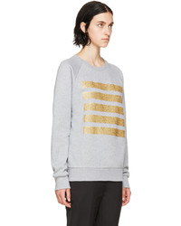 Palm Angels Grey Glitter Stripes Sweatshirt
