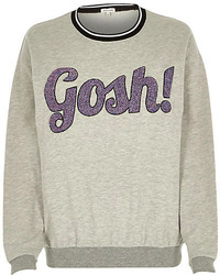 River Island Grey Gosh Glitter Print Sweatshirt