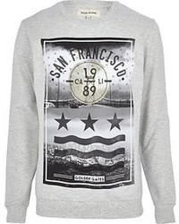 River Island Grey Marl San Francisco Print Sweatshirt