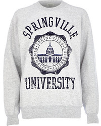 River Island Grey Springville University Print Sweatshirt