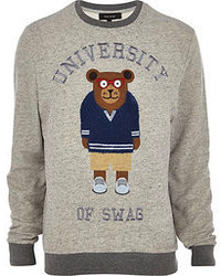 River Island Grey University Bear Sweatshirt