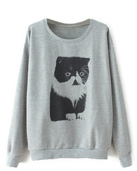 Litte Cat Print Grey Sweatshirt
