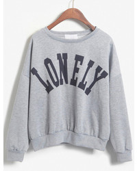 Lonely Print Crop Grey Sweatshirt