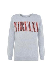 New Look Grey Rose Print Panel Nirvana Sweater