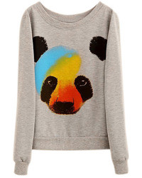 Romwe Panda Print Grey Sweatshirt