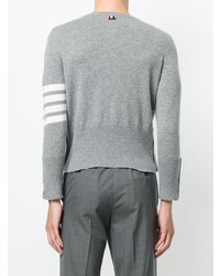Thom Browne Short Crewneck Pullover With 4 Bar Stripe In Light Grey Cashmere