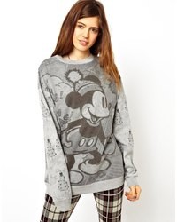 Asos Sweatshirt In Monochrome Mickey Mouse Holidays Print Gray