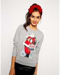 Asos Sweatshirt With Pepsi Santa Holidays Print Gray Marl