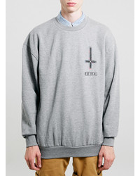 Topman Grey For Real Front And Back Vintage Oversized Sweatshirt