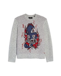 AllSaints Viper Saints Distressed Intarsia Sweater