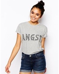Asos Boyfriend T Shirt With Angst Embroidered Print Gray Marl