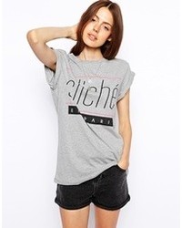 Asos Boyfriend T Shirt With Cliche Print Gray
