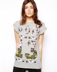Asos Boyfriend T Shirt With Void Floral Print Gray
