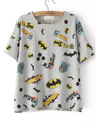 Bat Print Grey T Shirt