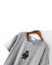 Bear Print Loose Grey T Shirt