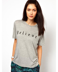 Believe Print Loose Grey T Shirt