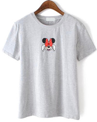 Bow Mickey Print Grey T Shirt