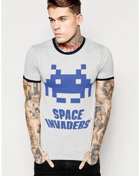 Asos Brand Muscle T Shirt With Contrast Neck And Space Invaders Print