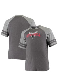 FANATICS Branded Blackheathered Gray Atlanta Falcons Big Tall Throwback 2 Stripe Raglan T Shirt