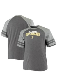 FANATICS Branded Charcoalheathered Gray New Orleans Saints Big Tall Two Stripe Tri Blend Raglan T Shirt