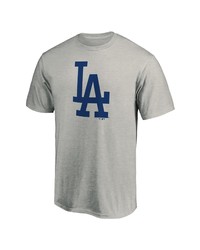 FANATICS Branded Heathered Gray Los Angeles Dodgers Official Logo T Shirt