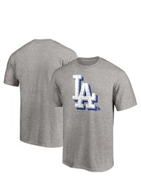 FANATICS Branded Heathered Gray Los Angeles Dodgers Red White And Team Logo T Shirt