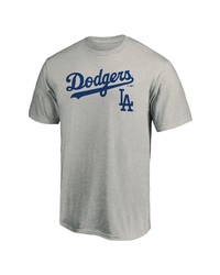 FANATICS Branded Heathered Gray Los Angeles Dodgers Team Logo Lockup T Shirt