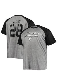 FANATICS Branded Josh Jacobs Blackheathered Gray Las Vegas Raiders Big Tall Player Name Number Raglan T Shirt